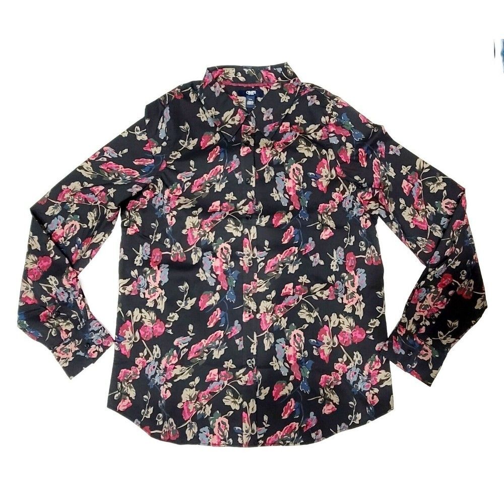 CHAPS Women's Size M Easy Care Button Up No Iron Stretch Modal Floral Blouse - Picture 2 of 16